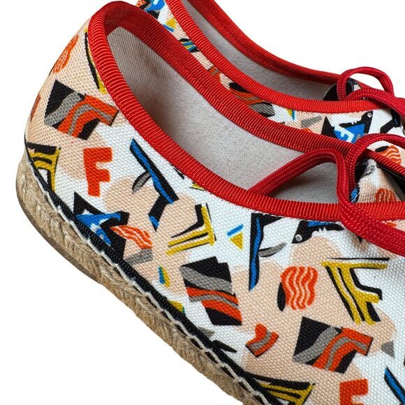 FENDI Junia Espadrille Canvas Patent Leather Sneakers Size 41 - Picture 2 of 9